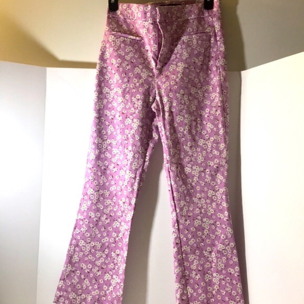 Zara cottage core pants size M pockets zipper button daisy pink white ye…